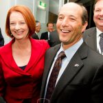 Ambassador Jeff Bleich (right) with Australian Prime Minister Julia Gillard. (Official U.S. Embassy, Canberra, Australia: Photo by Travis Longmore.)